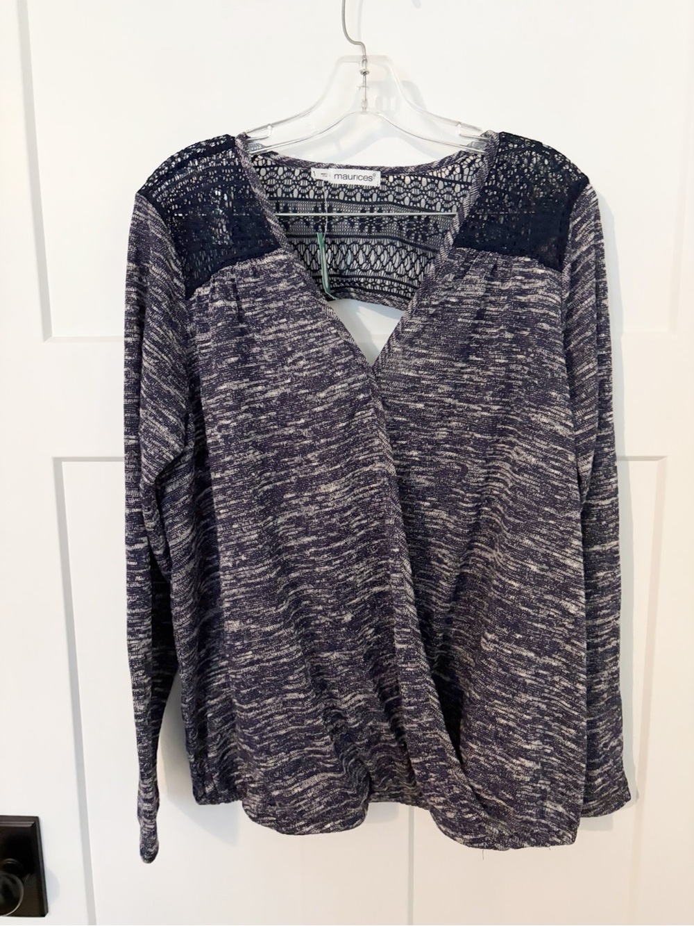 NWT Maurices Navy Heather Marled Knit Top with Lace Yoke size 1x